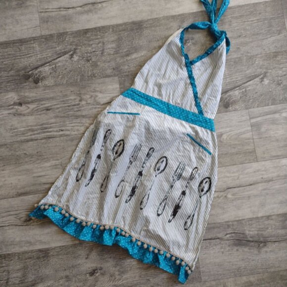 Sur La Table Kitchen Apron Novelty Striped Polka Dots Gray Blue - Picture 6 of 7